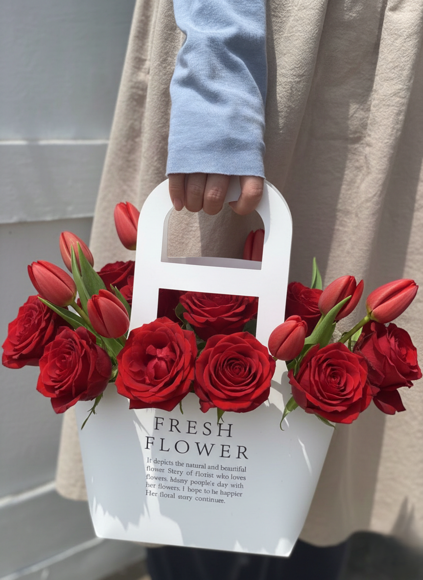 Mixed Red Roses & Tulips Bouquet (13-15 Stems)