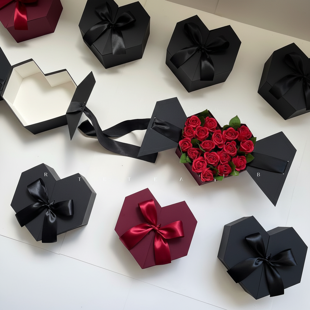 Black Hexagonal Heart Rose Box