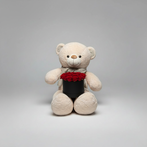 Teddy Bear with Compact Red Roses